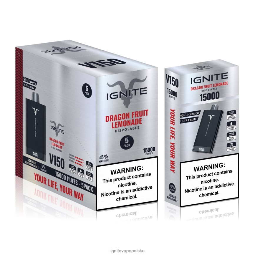 Ignite Vape Opinie | IGNITE V150 vape pen 5-pak lemoniada z owocami smoka 0648NZ84